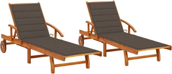 vidaXL Ligstoelen met kussens massief acaciahout Taupe