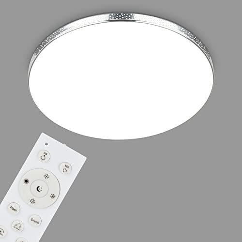 Briloner - LED badkamer plafondlamp glitter effect, RGB badkamerlamp, IP44 LED badkamerlamp, kleurtemperatuur instelbaar, chroom, 455x75 mm (DxH).