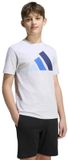 Adidas Essentials T-shirt Korte Mouwen Katoen Ronde Hals Logo Regular Fit Unisex Kinderen Light Grey Heather / Glow Blue / Team Royal Blue / Dark Blue 9-10 Jaar