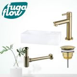 FortiFura Fonteinset – rechthoekig – 36x18.5x9 cm – Solid Surface Wit – Mat Gouden Kraan