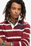 Superdry Athletic rugby top Heren Tops S Katoen Gestreept Lange mouw Klassieke kraag Knopen Rood/Crème