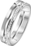 Lucardi Dames Ring 2rij met kristal - Ring - Cadeau - Staal - Zilverkleurig