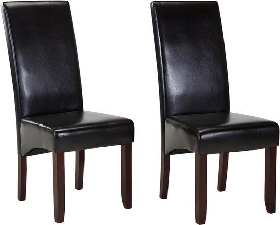 Vente-unique Set van 2 ROVIGO eetkamerstoelen - Kunstleer bruin - Houten poten