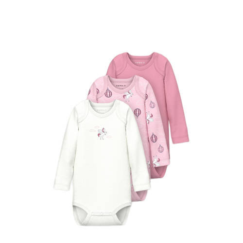 NAME IT NAME IT BABY romper NBFBODY - set van 3 unicorn roze/wit