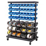 VEVOR Mobiel Opbergrek met Stapelbare Opbergdozen, Mobiele Gereedschapsorganizer met 7 Niveaus en 94 Opbergdozen voor Kleine Onderdelen in Twee Maten, 900x500x1245mm, Dubbelzijdig, voor Werkplaats, Garage, Magazijn en Kantoor