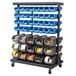 VEVOR Mobiel Opbergrek met Stapelbare Opbergdozen, Mobiele Gereedschapsorganizer met 7 Niveaus en 94 Opbergdozen voor Kleine Onderdelen in Twee Maten, 900x500x1245mm, Dubbelzijdig, voor Werkplaats, Garage, Magazijn en Kantoor