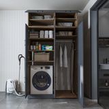 Roomart DORA-II Wasmachine Ombouwkast 130x230 cm met Opzetkast - Antraciet Eiken