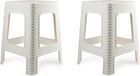 Plasticforte Tabouret d'appoint/d'assise - Lot de 2 - Rotan Line - Blanc - Plastique - 36 x 36 x 45 cm
