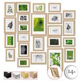 bomoe Nature Set van 24 Fotolijsten Houten Picture Frames - 10x 10,5x15cm / 8x 13x18cm / 4x 15x20cm / 2x 20x30cm - kunststof glas Fotolijst van Hout - Metalen Ophanging - Standaard & Passepartout - Eikenhout