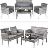 Merkloos Collox Loungeset - Tuinset - Meubels voor buiten - Terras - Achtertuin - Set bestaat uit 2 stoelen, 1 bankje, 1 salontafel & kussens - Geschikt voor 5 personen - Grijs