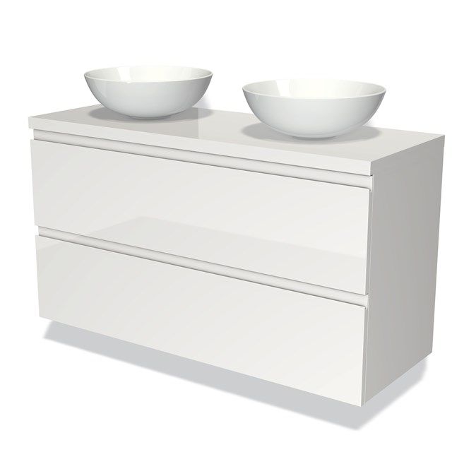 Maxaro Badkamermeubel Modulo Plato 120cm Hoogglans Wit 2 Lades Greeploos