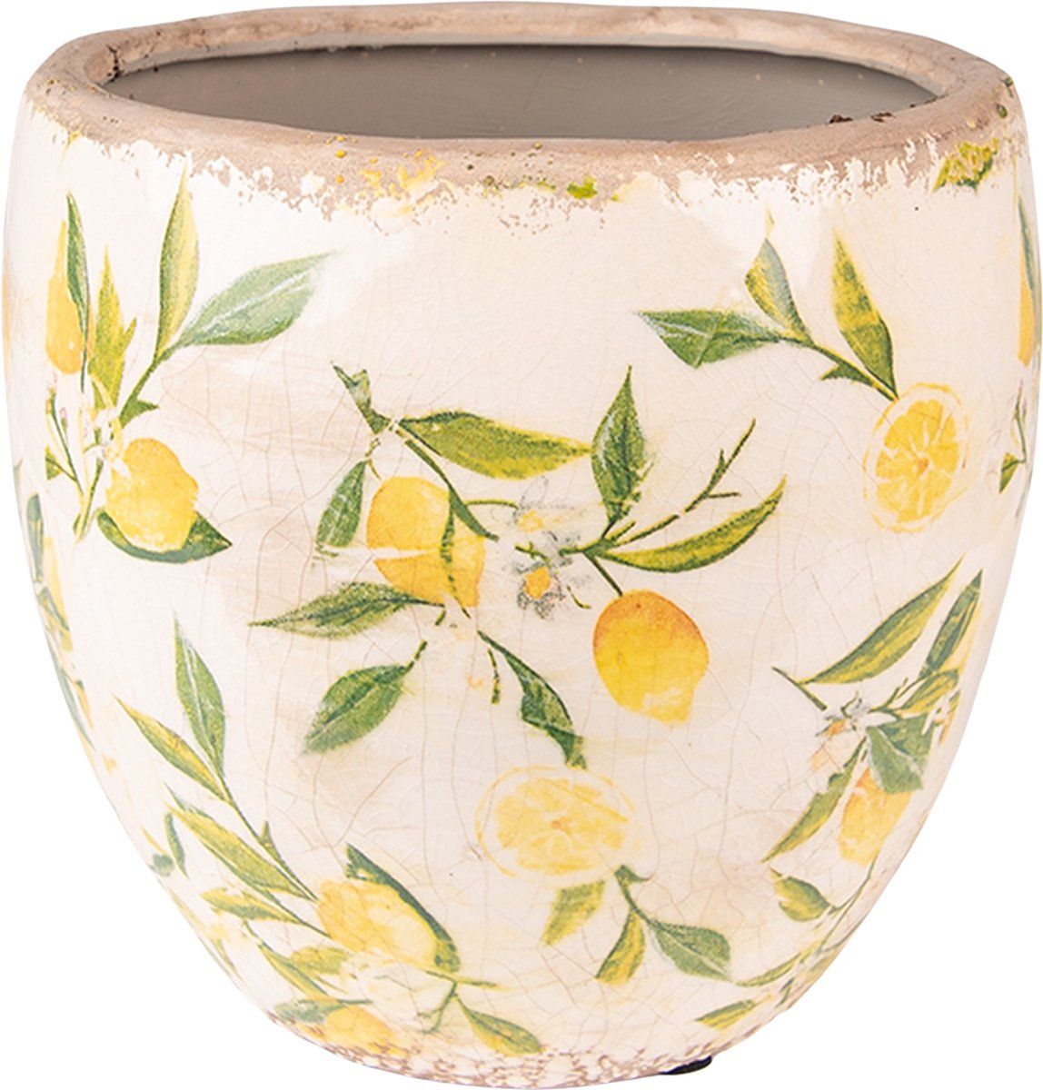Clayre & Eef Bloempot Ø 13x12 cm Geel Keramiek Citroen