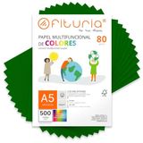OFITURIA Gekleurd A5-papier, 80 g, verpakking met 250 vellen, kleurrijk papier voor knutselen, printers en scrapbooking, gekleurde A5-vellen, ideaal voor origami, kantoor en school (donkergroen)