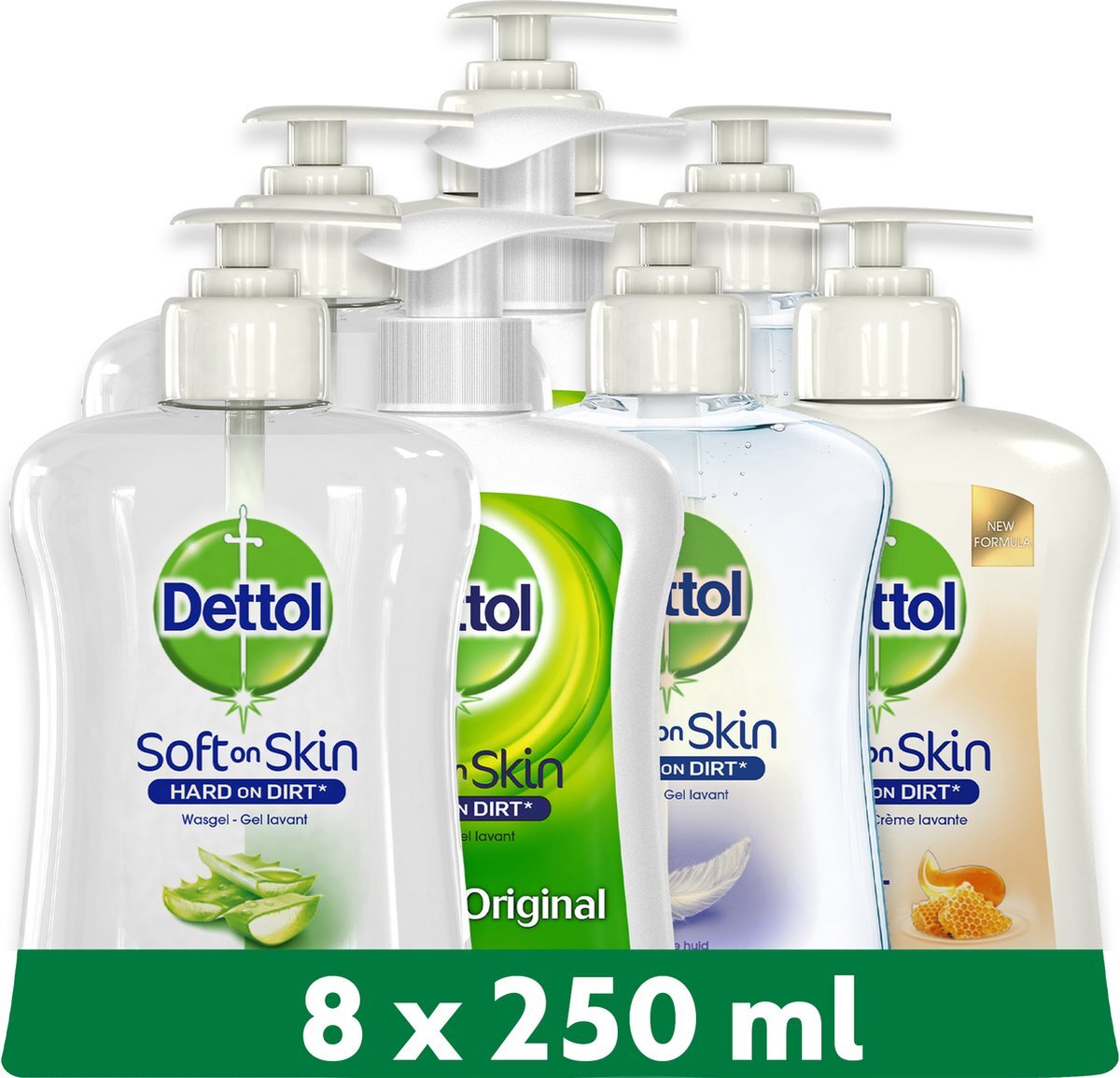 Dettol - 2L Handzeep - Antibacterieel - Aloe Vera 2x250ml - Orginal 2x250 - Gevoelige Huid 2x250 - LHS care+ Honing/Shea Droog 2x250 - Voordeelverpakking