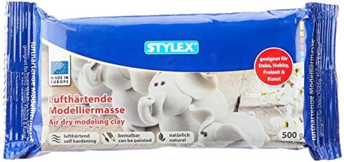 Stylex 28235 - luchthardende modelleermassa, 500 g in wit, willekeurig beschilderbaar, geurloos, gemaakt van natuurlijke kleiaarde.