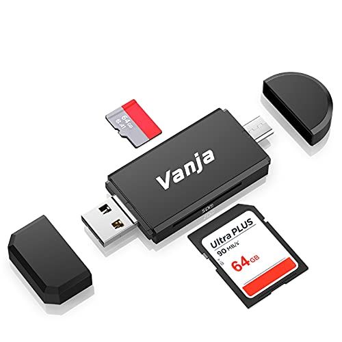Vanja Geheugenkaartlezer, SD/TF-kaartlezer en USB Type C Micro USB OTG-adapter voor SDXC, SDHC, SD, Micro SDXC, Micro SD, Micro SDHC-kaart, ondersteunt UHS-I-kaarten