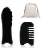 Merkloos Buffelhoorn Gua sha guasha steen - Set van 2 - Gezichtsmassage en hoofdhuid