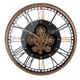 Casablanca wandklok - rond - Ø 60 cm - tandwielmotief - glas - MDF - metaal - koperkleurig zwart - batterijen niet inbegrepen