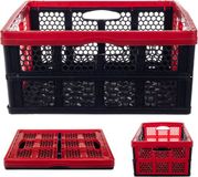 KADAX Vouwkist van kunststof, 47 x 34 x 21,5 cm, opvouwbare opbergkist, klapbox met handgrepen, klapmand, vouwdoos, opbergmand voor werkkamer (zwart-rood)