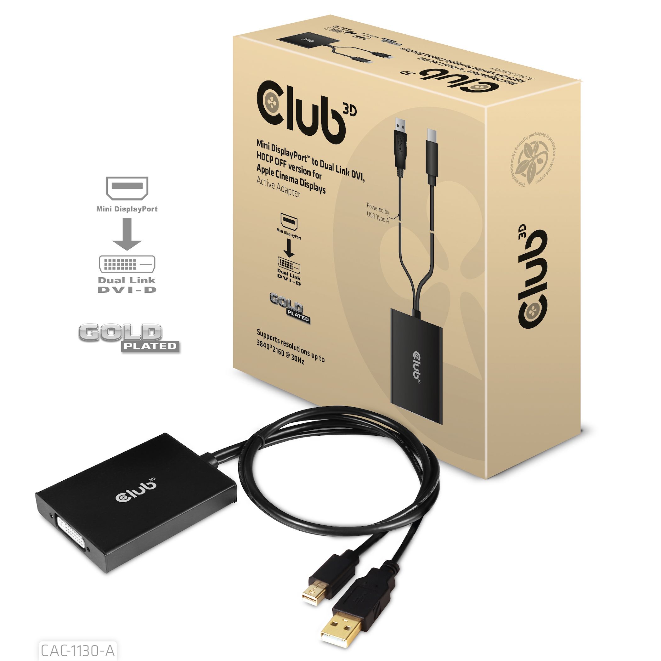CLUB3D Mini DisplayPort to Dual Link DVI Active Adapter - 60 cm - Black