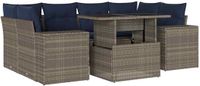 vidaXL 7-delige tuinset met kussens grijs poly rattan