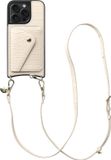 AVY Leren Hoesje geschikt voor Apple iPhone 15 Pro Max | Met Koord en Kaarthouder | Compatibel met MagSafe | Leather Case met Crossbody Koord & Wallet | Long Leather | Croco Beige
