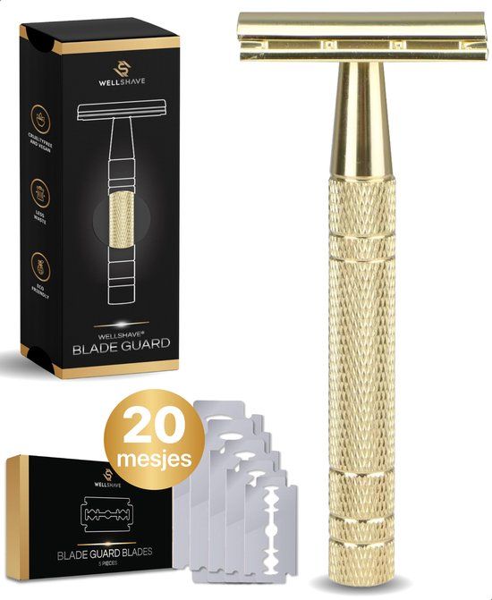 Wellshave Safety Razor Goud - RVS + 20 Scheermesjes