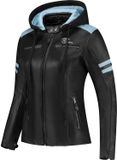 Rusty Stitches Joyce Hooded V2 Dames Motorfiets Leren Jas - Zwart/blauw - Maat 36