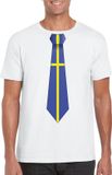 Bellatio Decorations Bol Wit t-shirt met Zweedse vlag stropdas heren - Zweden supporter XL