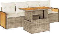 vidaXL 5-delige Loungeset met kussens, polyrattan en acaciahout, beige