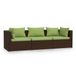 Canapé 3 places avec coussins poly rotin marron