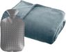 Atmosphera Fleece deken/plaid Blauwgrijs 125 x 150 cm en een warmwater kruik 2 liter