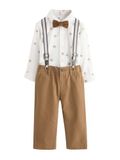 Next - Jongens - Set van overhemd, broek, bretels en strik - Tan Brown Bear - Maat 92/98