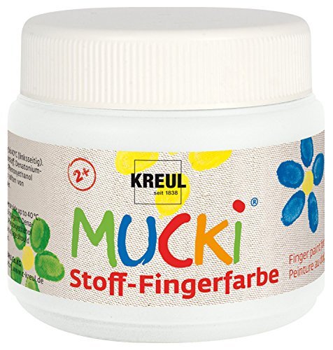 Kreul 28101 Mucki heldere stof - vingerverf, 150 ml in wit, op waterbasis, vrij van parabenen, glutenvrij, lactosevrij en veganistisch, optimaal voor gebruik met vingers en handen