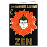 Afie 65-1408 Verjaardagskaart Lotusbloem Oranje Boeddha Goudkleurig Glanzend