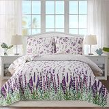 Ycosy Dekbedovertrek set King Size Floral sprei King Quilts beddengoed set zomer licht bloemen quilt omkeerbaar beddengoed sprei plant groene bladeren