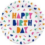Globos Papieren borden verjaardag 23cm kleurrijk - set van 8 stuks.