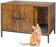 Merkloos / Sans marque Relaxdays Kattenkast met ingang en kattenbakmat, 55x80x50 cm, bruin/zwart
