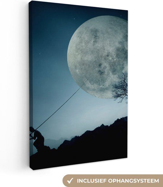 OneMillionCanvasses Canvas schilderij - Silhouet - Maan - Nacht - 120x180 cm