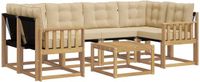 vidaXL - Hoek loungeset - 5 zitplekken - Wit en Beige - Acacia Hout