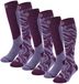 Apollo Chaussettes de ski pour femme 6 paires - Violet imprimé zèbre - Taille 39/42