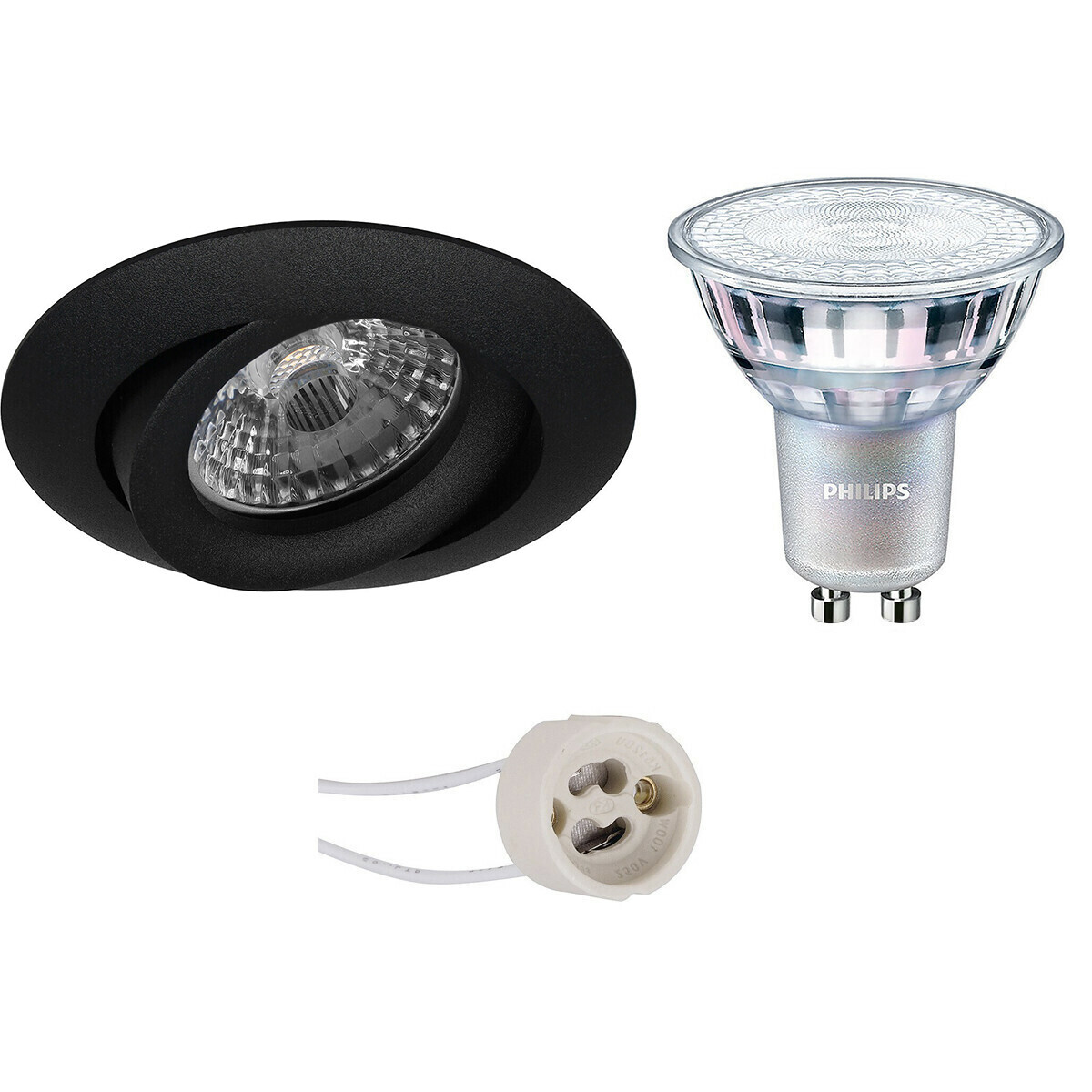 BES LED LED Spot Set - Pragmi Uranio Pro - GU10 Fitting - Inbouw Rond - Mat Zwart - Kantelbaar - Ø82mm - Philips - MASTER 927 36D VLE - 4.9W - Warm Wit 2200K-2700K - DimTone Dimbaar