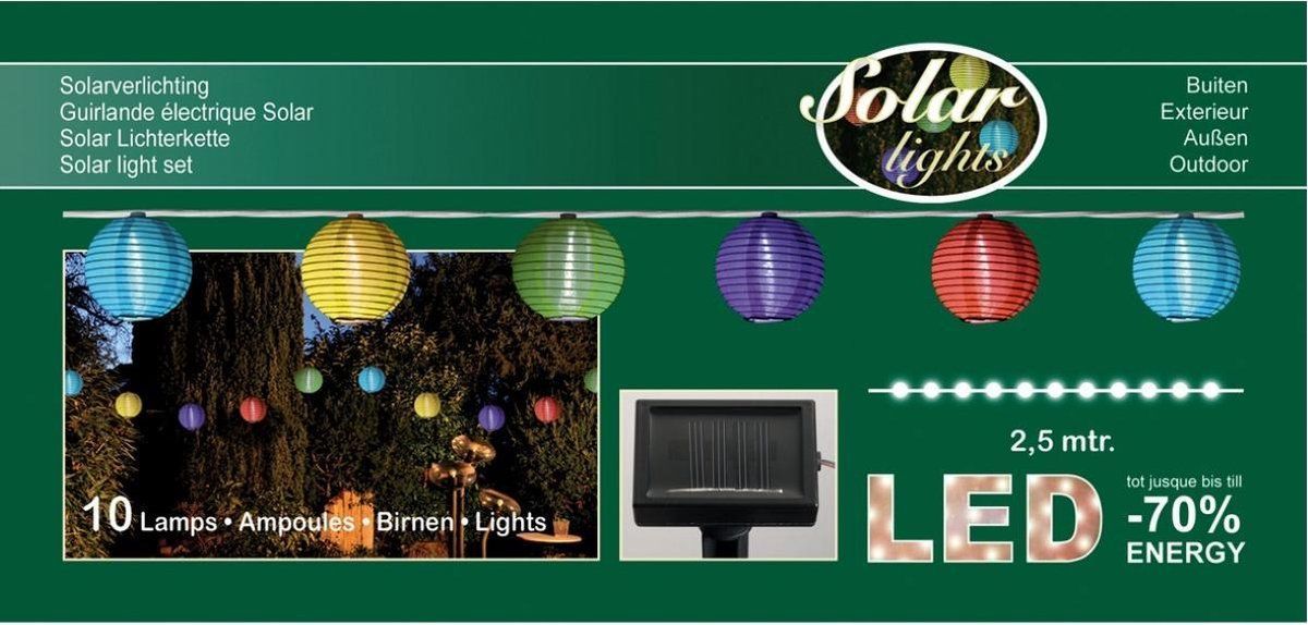 Anna's Collection Solar Lichtsnoer Gekleurde Lampionnen - 2,5 Meter