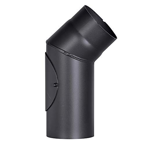 FIREFIX Ovenboog van staal 2 mm diameter (buisbuis 130 mm diameter) voor oven en vuur Senotherm zwart 45 graden met reinigingsdeur