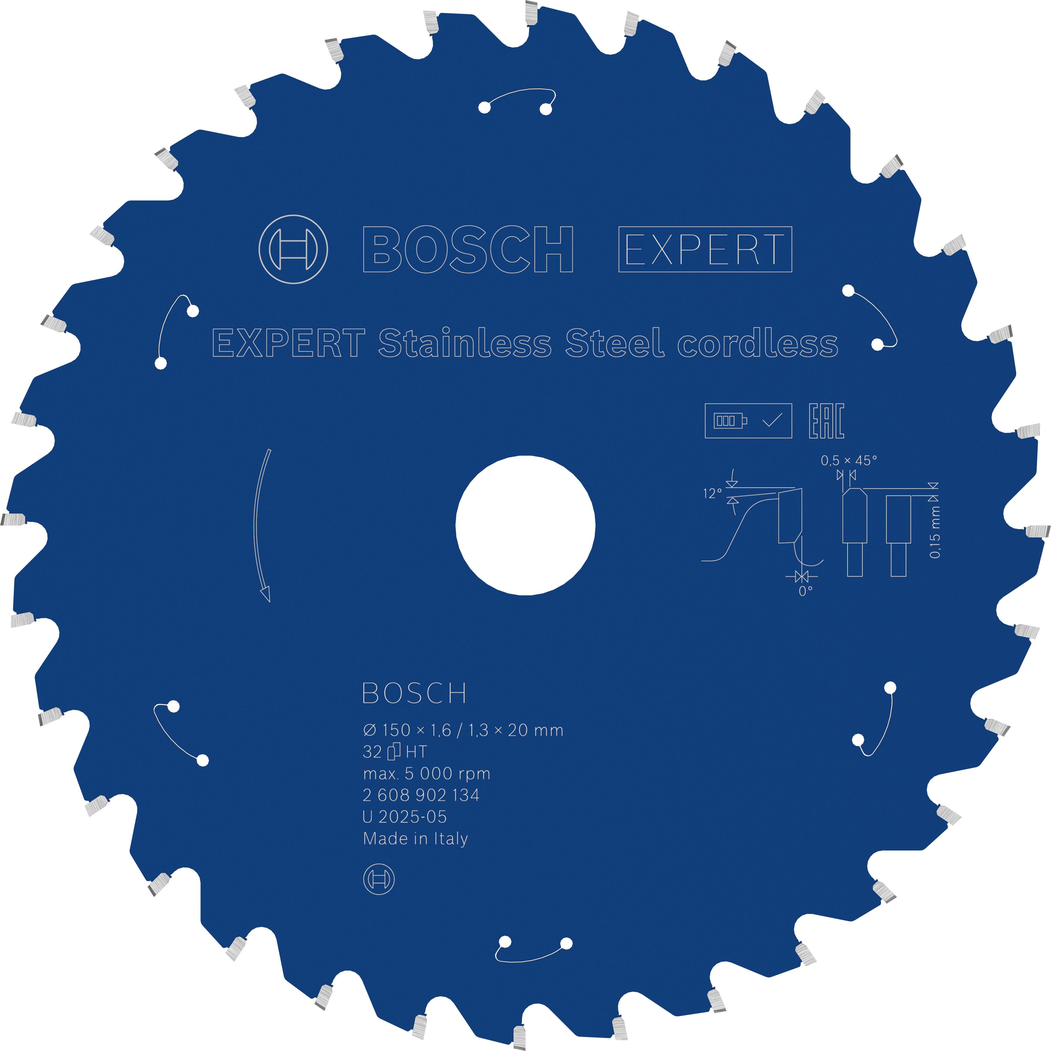 Bosch Accessoires EXPERT Stainless Steel cordless Cirkelzaagblad | 150 x 1,6/1,3 x 20 mm | T32 - 2608902134