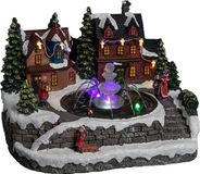 Feeric Lights & Christmas Kerstdorp tafereel - huisjes met fontein - led licht - 24 cm