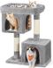 Wan GmbH Poteau griffoir - Haute Tour - Doux pour chats - Grande plateforme - Planche griffoir - 2 grottes - Chat peu encombrant - Panneau de particules certifié Carb Peluche-sisal - Gris clair - 60 x 40 x 84 cm