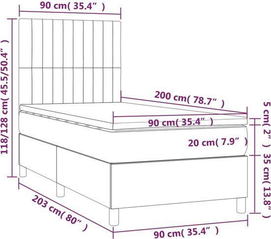 vidaXL Boxspring Bed - Taupe - 90x200 cm - Stof - Eenpersoons