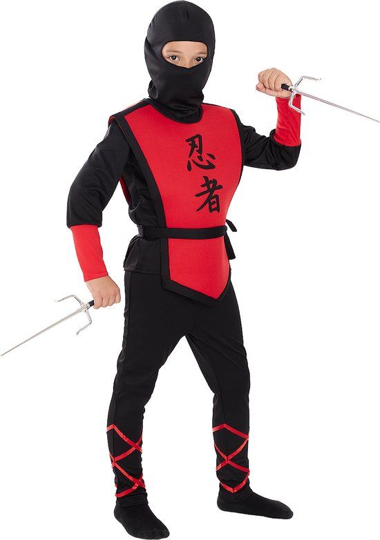 FUNIDELIA Rode Ninja Kostuum voor jongens - Maat 104 cm - Rood