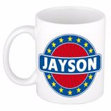 Bellatio Decorations Jayson voornaam koffiemok beker wit/blauw 300 ml Cadeau Heren Collega Vaderdag Verjaardag